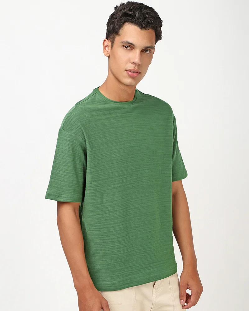 bewakoof Men's Green Oversized T-shirt